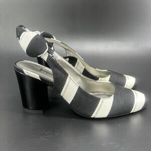 J. Renee Womans 8.5M Black White Metallic St Cipria Block Heels Slingback
